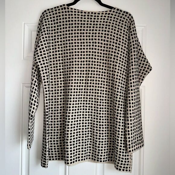 Charter Club Luxury 100% Cashmere Pullover Sweater Cream Black boxy Size L - Picture 2 of 3